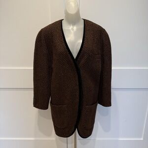 Vintage Krizia‎ Jacket/Blazer Oversized 80's Brown And Black Herringbone Sz 42